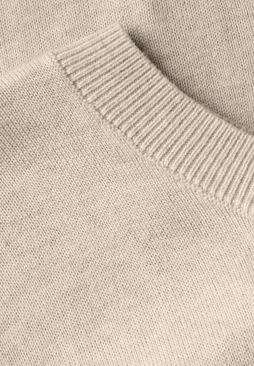 Kortärmad stickad tröja, beige melange