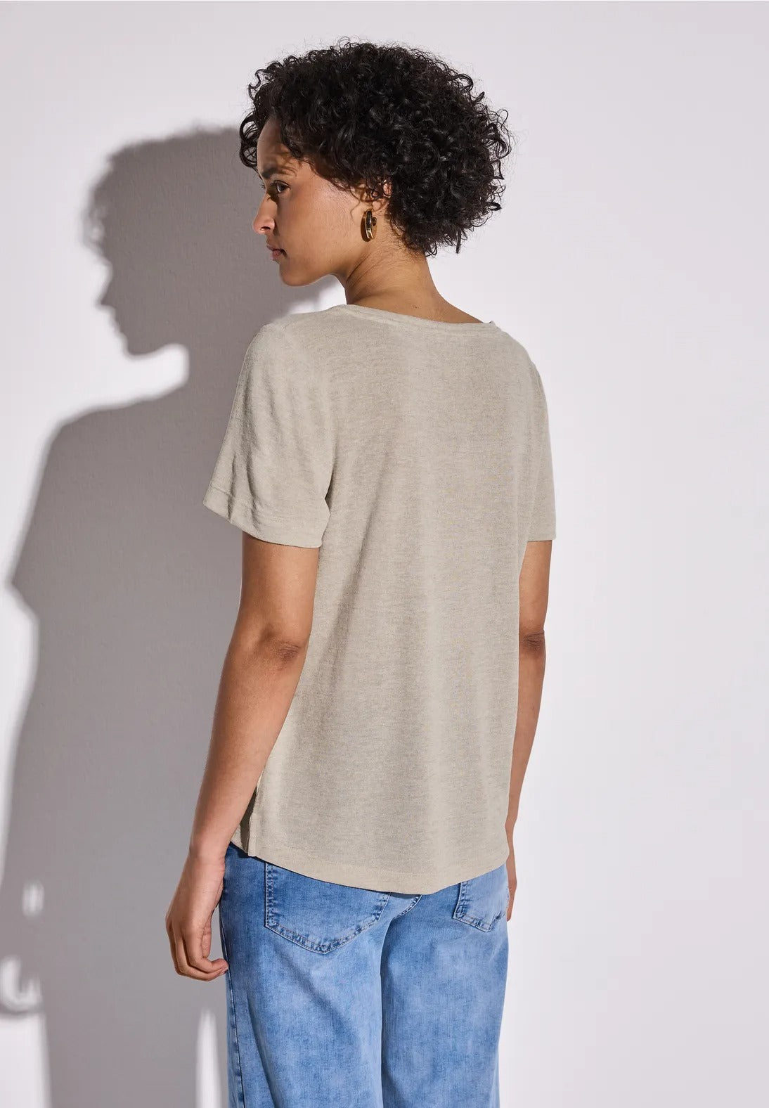 T-shirt med text , linnelook, sand