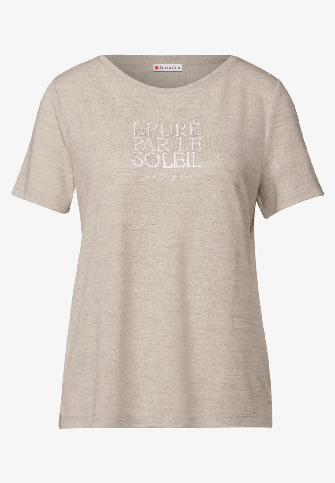 T-shirt med text , linnelook, sand