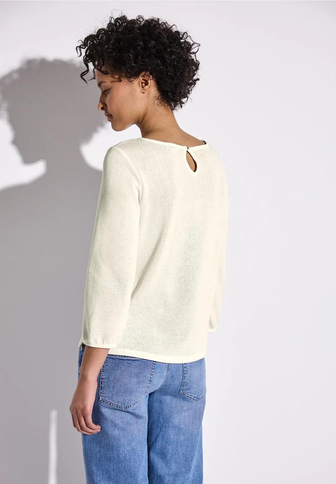 Tröja i stickad look, offwhite