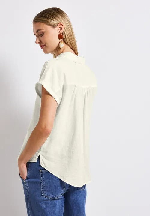 Skjortblus i linnemix , offwhite