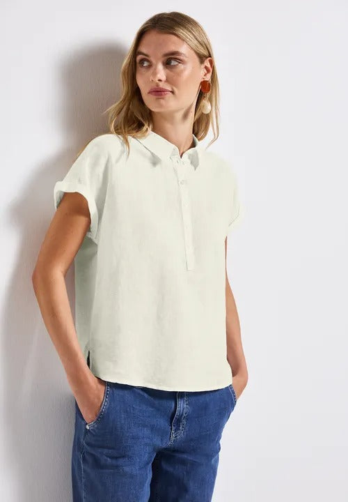 Skjortblus i linnemix , offwhite