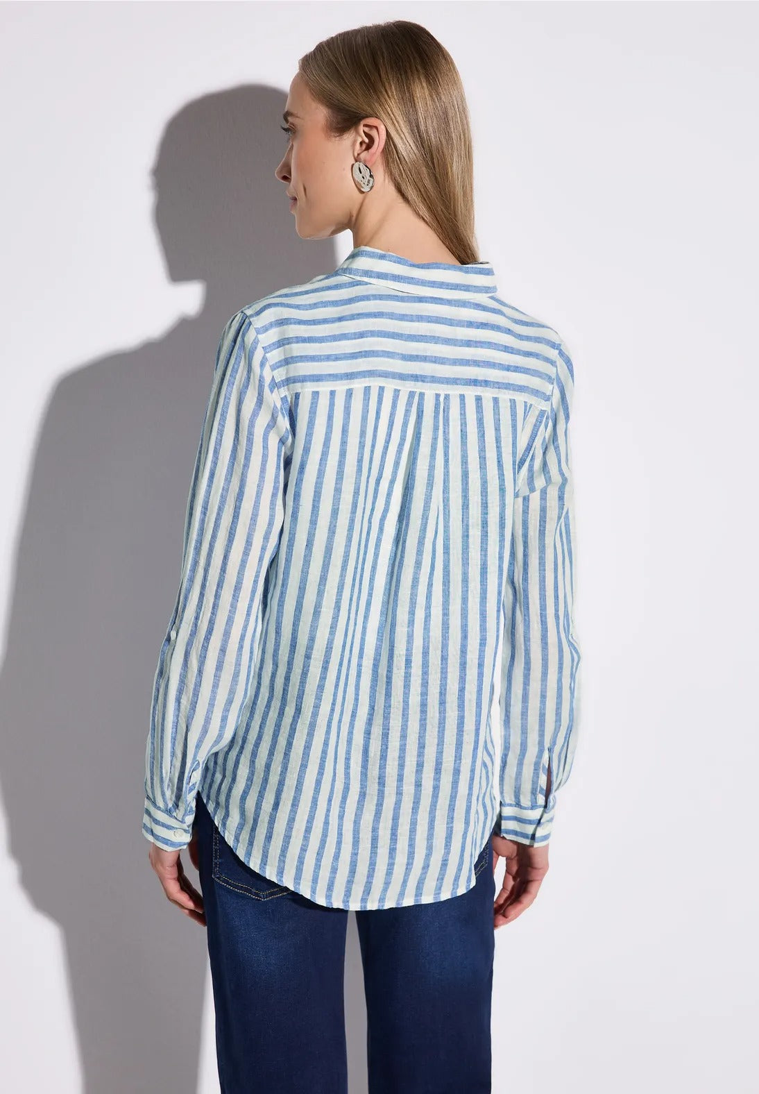 Randig skjortblus 100% linne, serenity blue