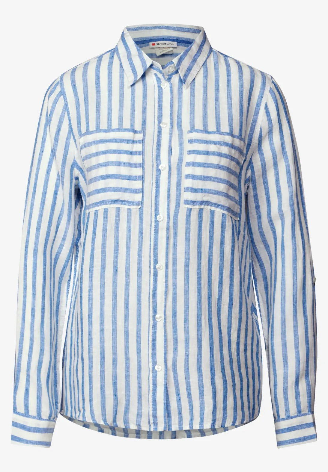 Randig skjortblus 100% linne, serenity blue