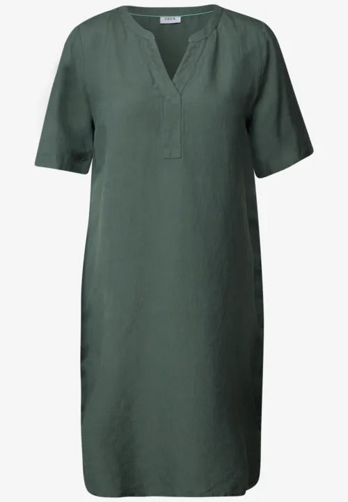 V-ringad klänning Linne/viskos, khaki