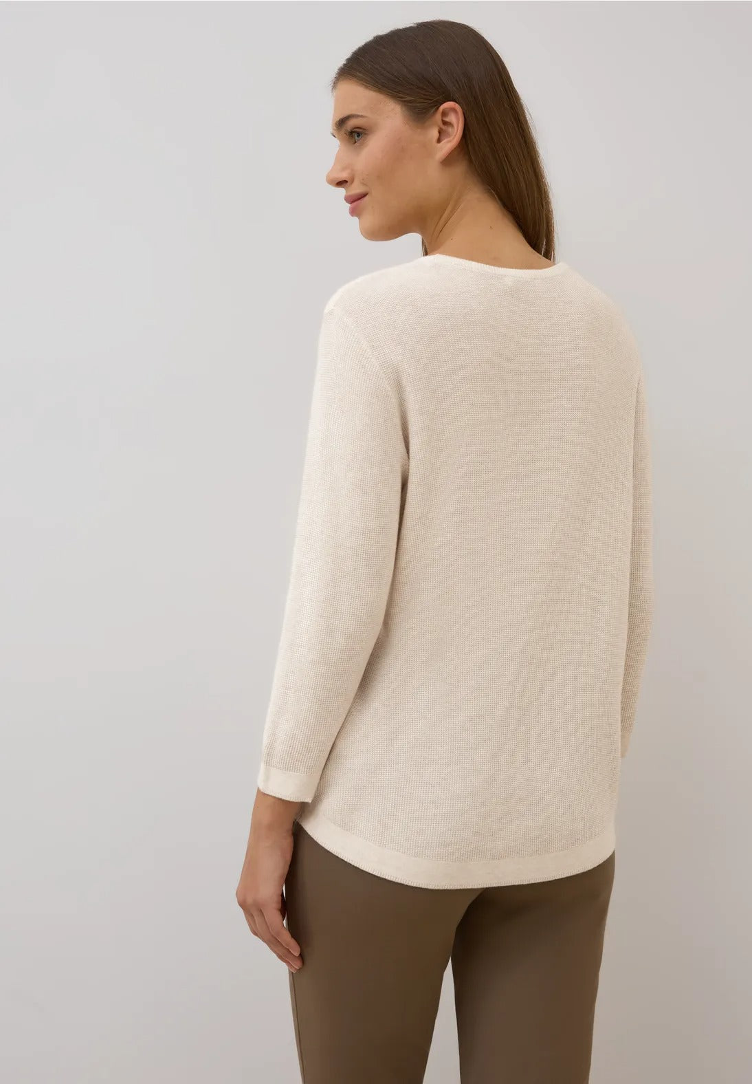 V-ringad stickad tröja, beige melange