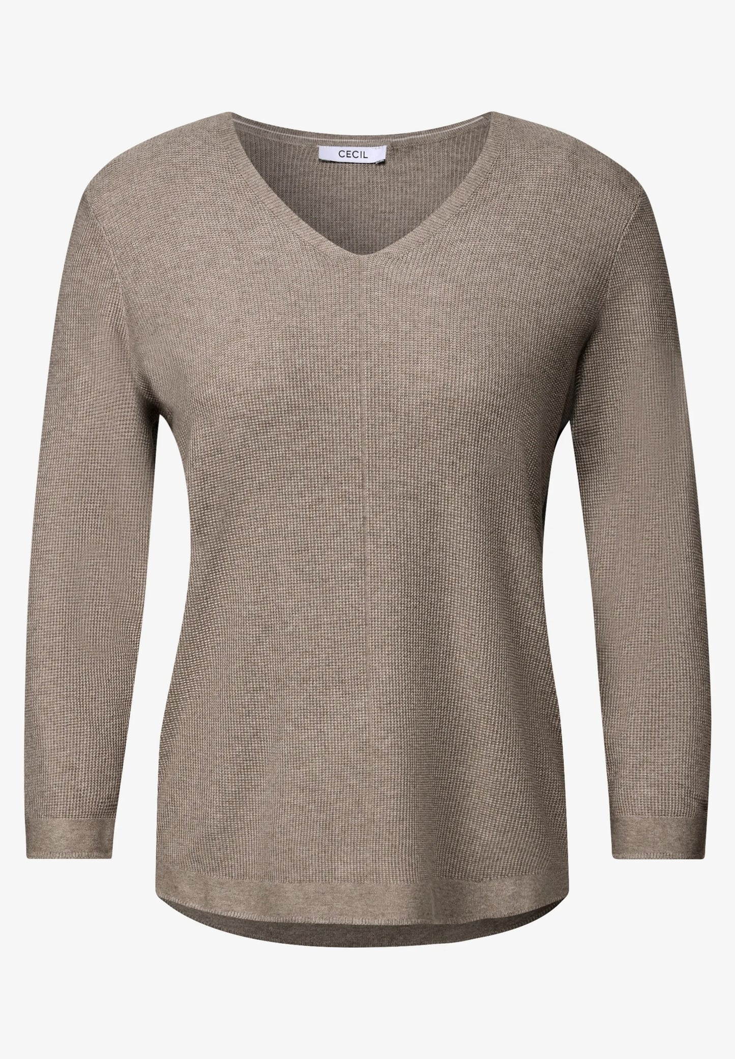V-ringad stickad tröja, toffé cream melange
