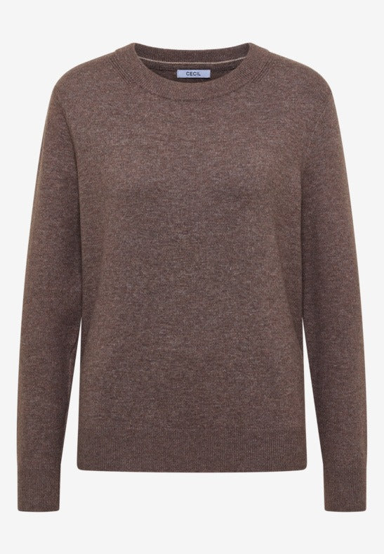 Mjuk tröja med rund hals, taupe melange