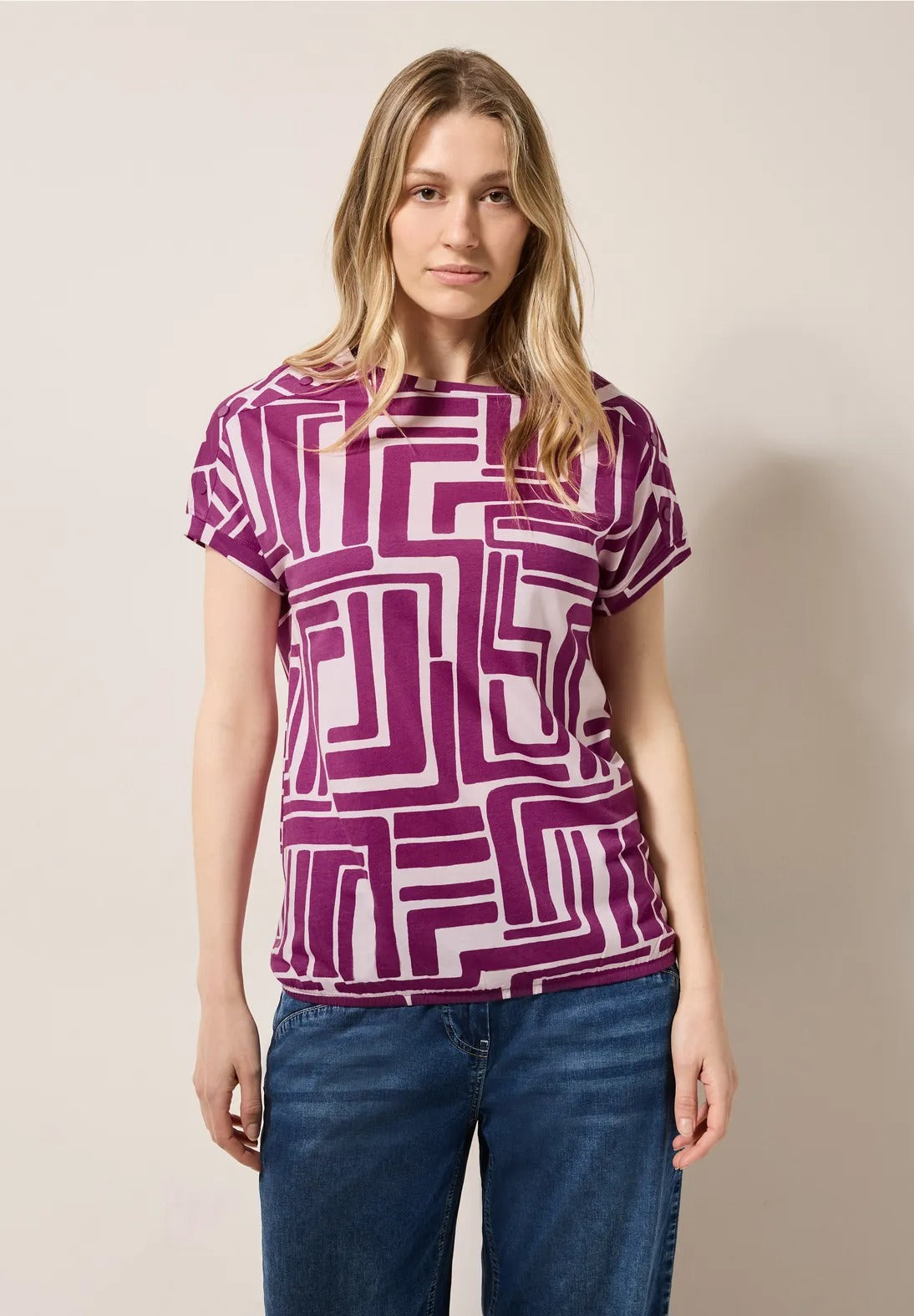 T-shirt med knappdetalj, pink