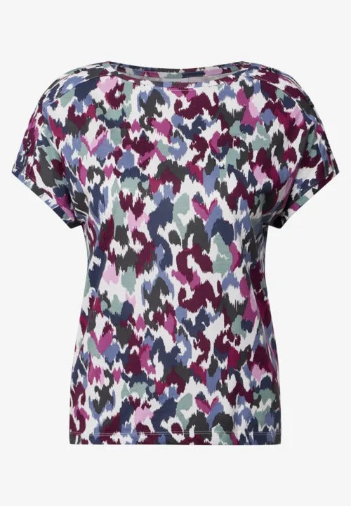 T-shirt med knappdetalj, mönstrad