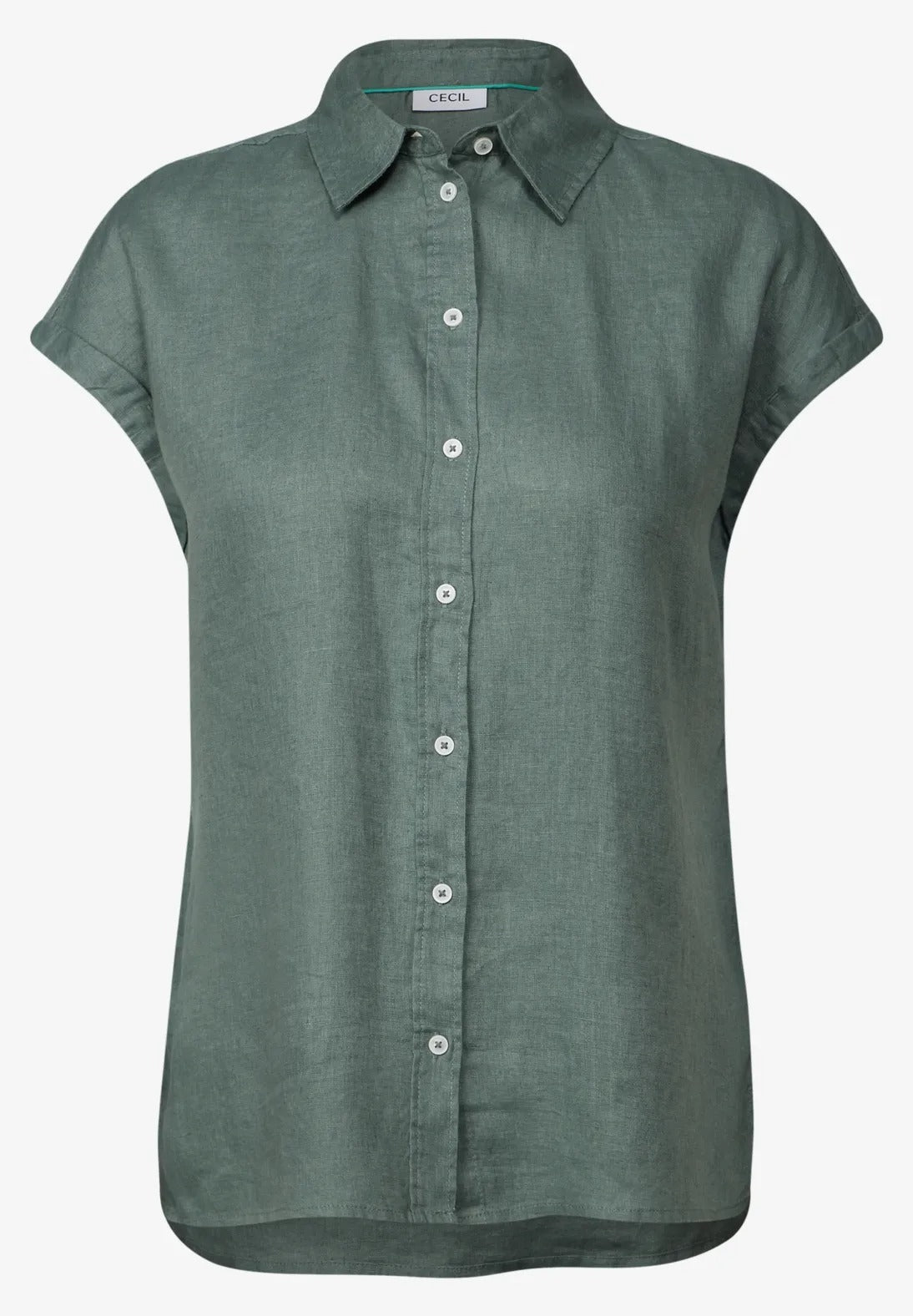 Kortärmad linneblus, 100% linne , khaki green