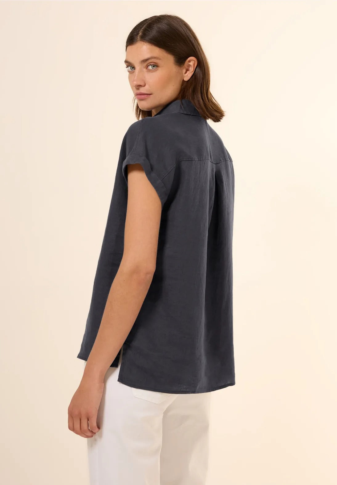 Kortärmad linneblus, 100% linne , Grey
