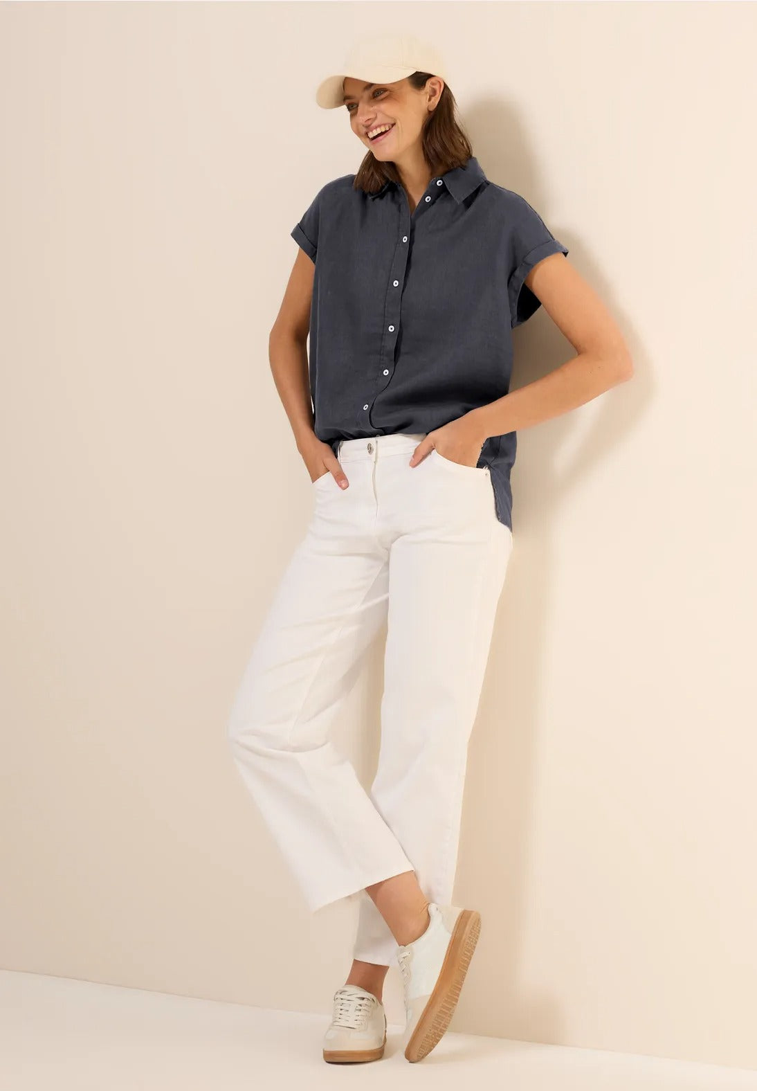 Kortärmad linneblus, 100% linne , Grey
