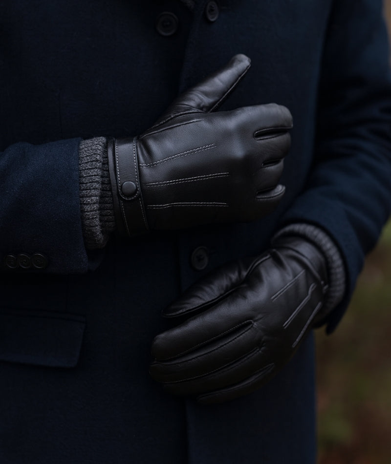 Svarta Skinnhandskar i Äkta Läder med mudd, herr