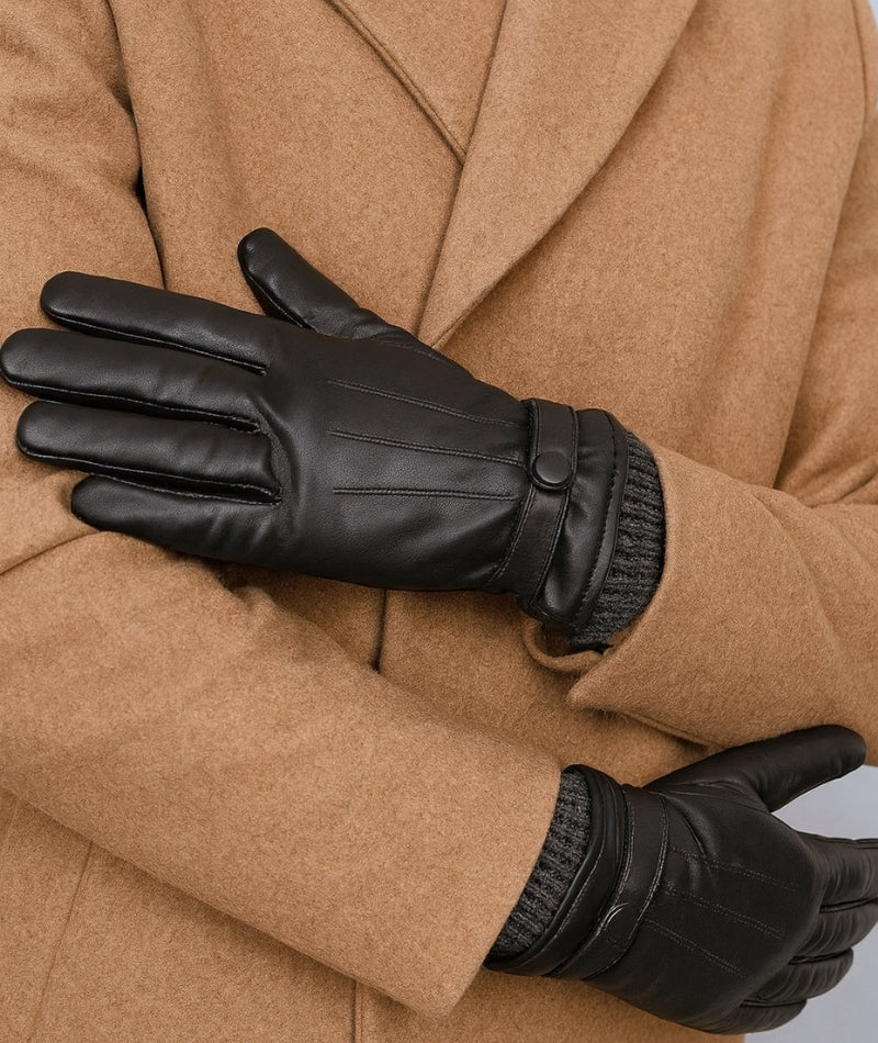 Svarta Skinnhandskar i Äkta Läder med mudd, herr