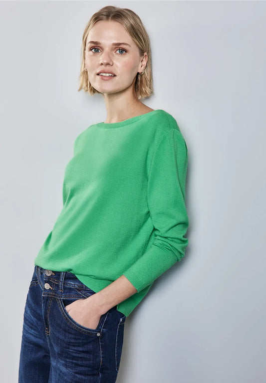 Mjuk tröja med ubåtringning, green
