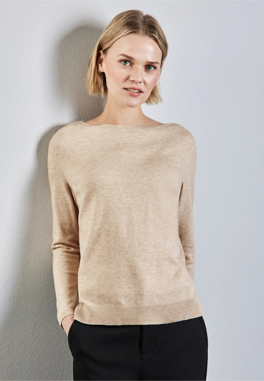 Mjuk tröja med ubåtringning, beige