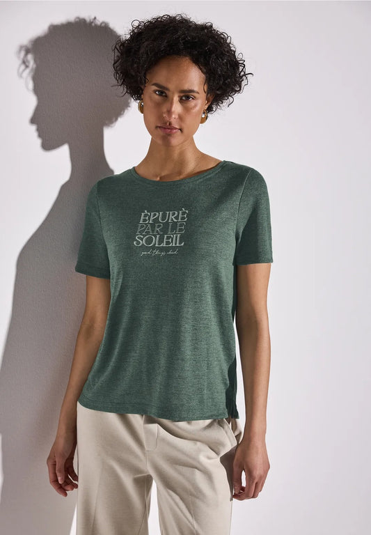 T-shirt med tryck , linnelook, garden green