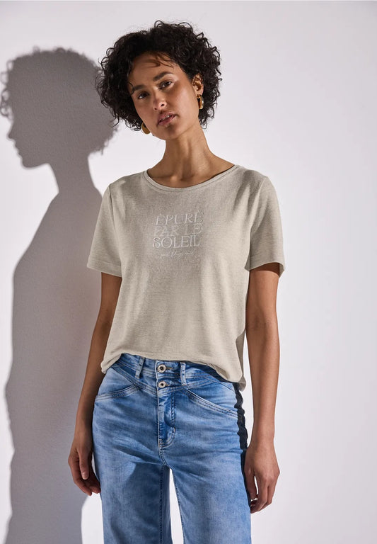 T-shirt med text , linnelook, sand