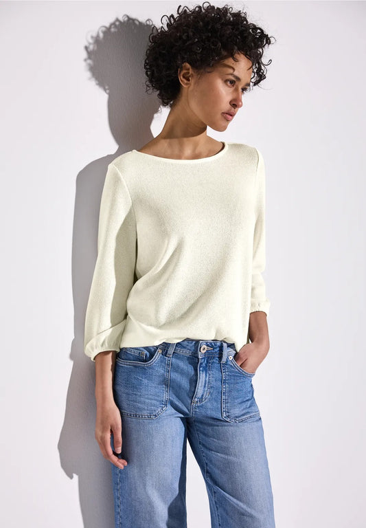 Tröja i stickad look, offwhite