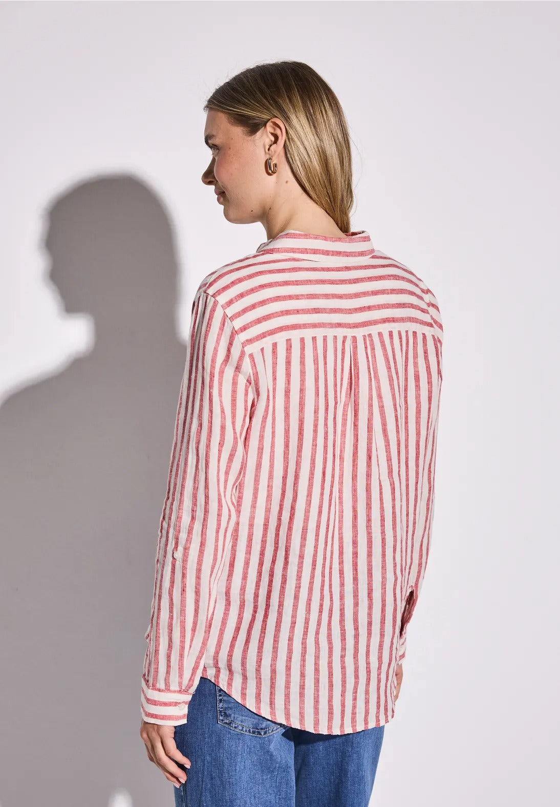 Randig skjortblus 100% linne, glory red