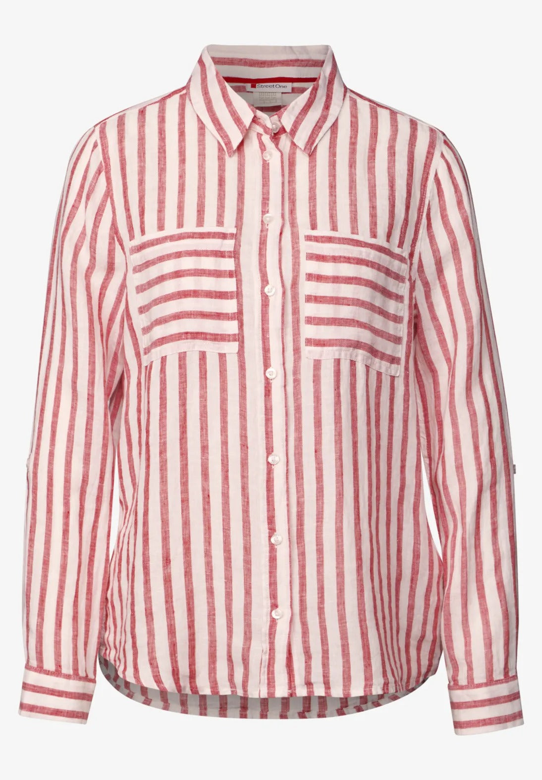Randig skjortblus 100% linne, glory red