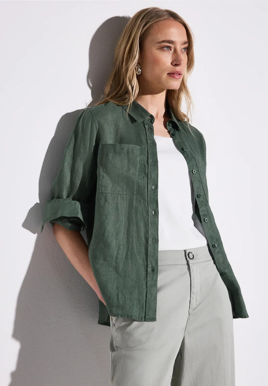 Enfärgad linneskjorta, khaki