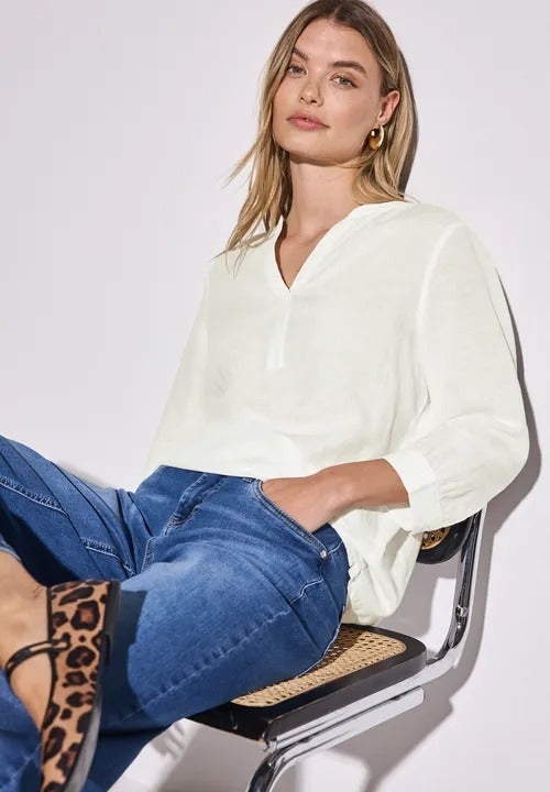 Enfärgad blus linne/bomull, offwhite