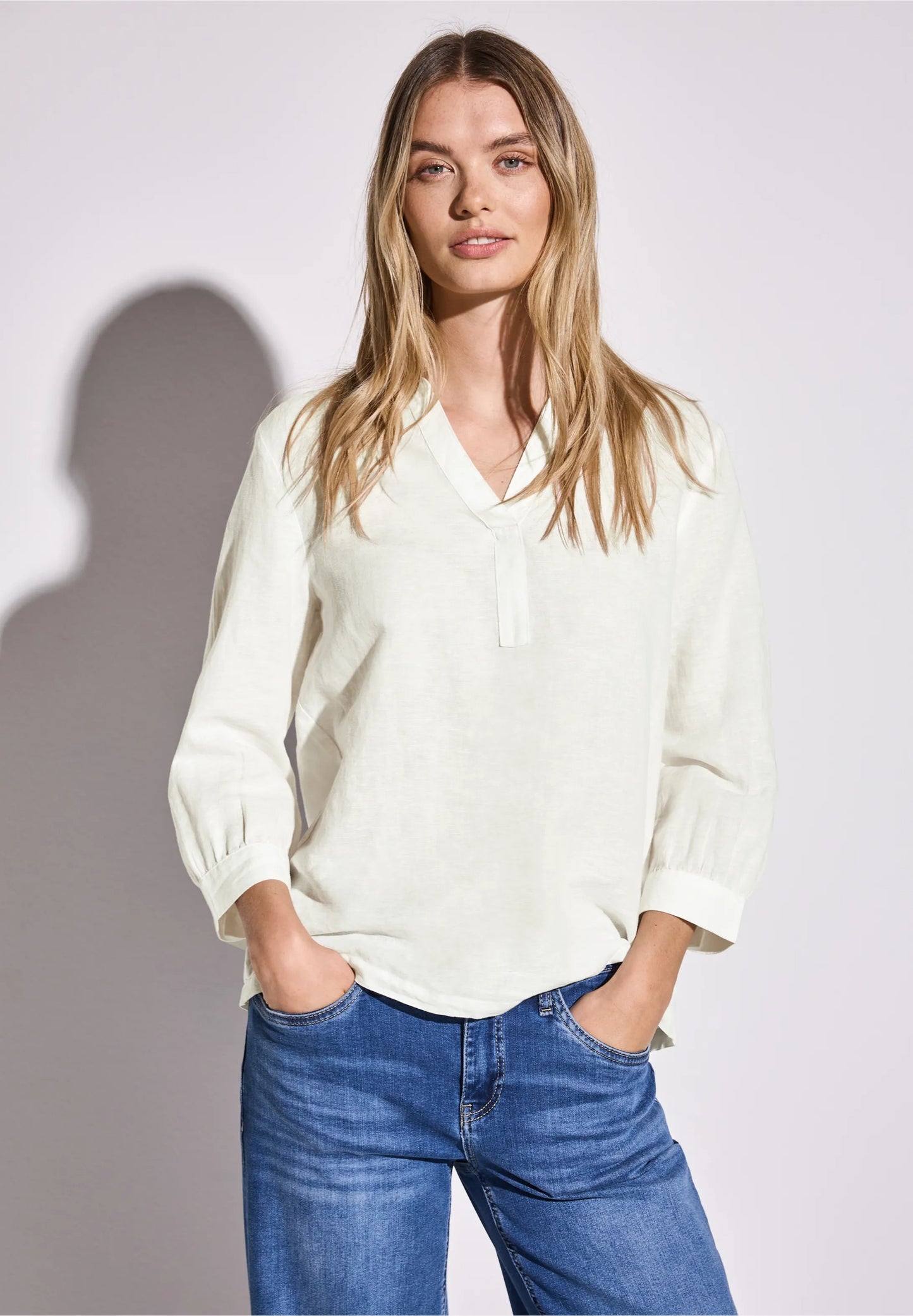 Enfärgad blus linne/bomull, offwhite