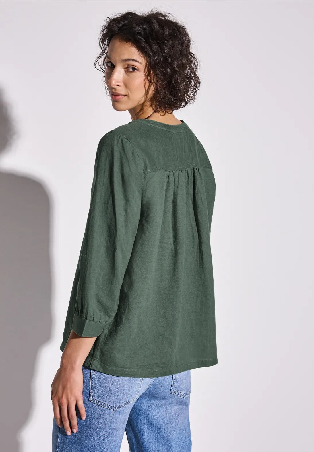 Enfärgad blus linne/bomull, garden green