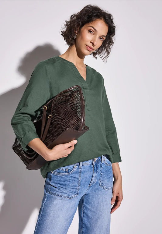 Enfärgad blus linne/bomull, garden green
