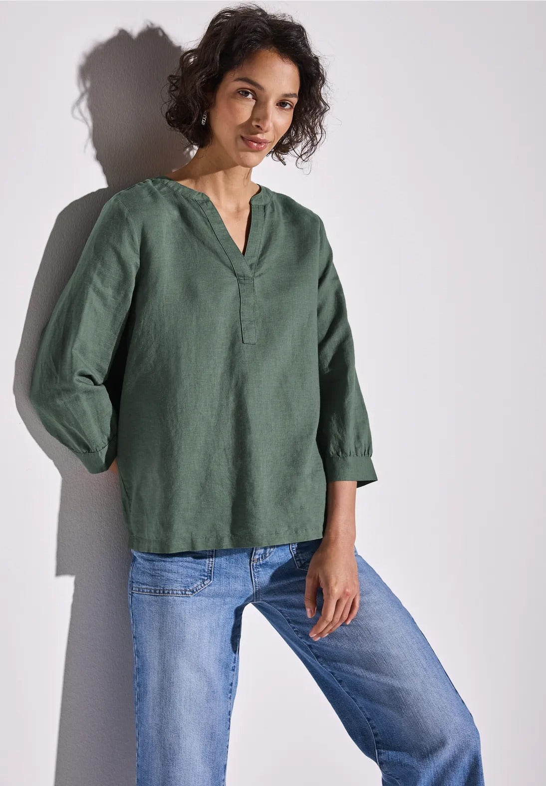 Enfärgad blus linne/bomull, garden green