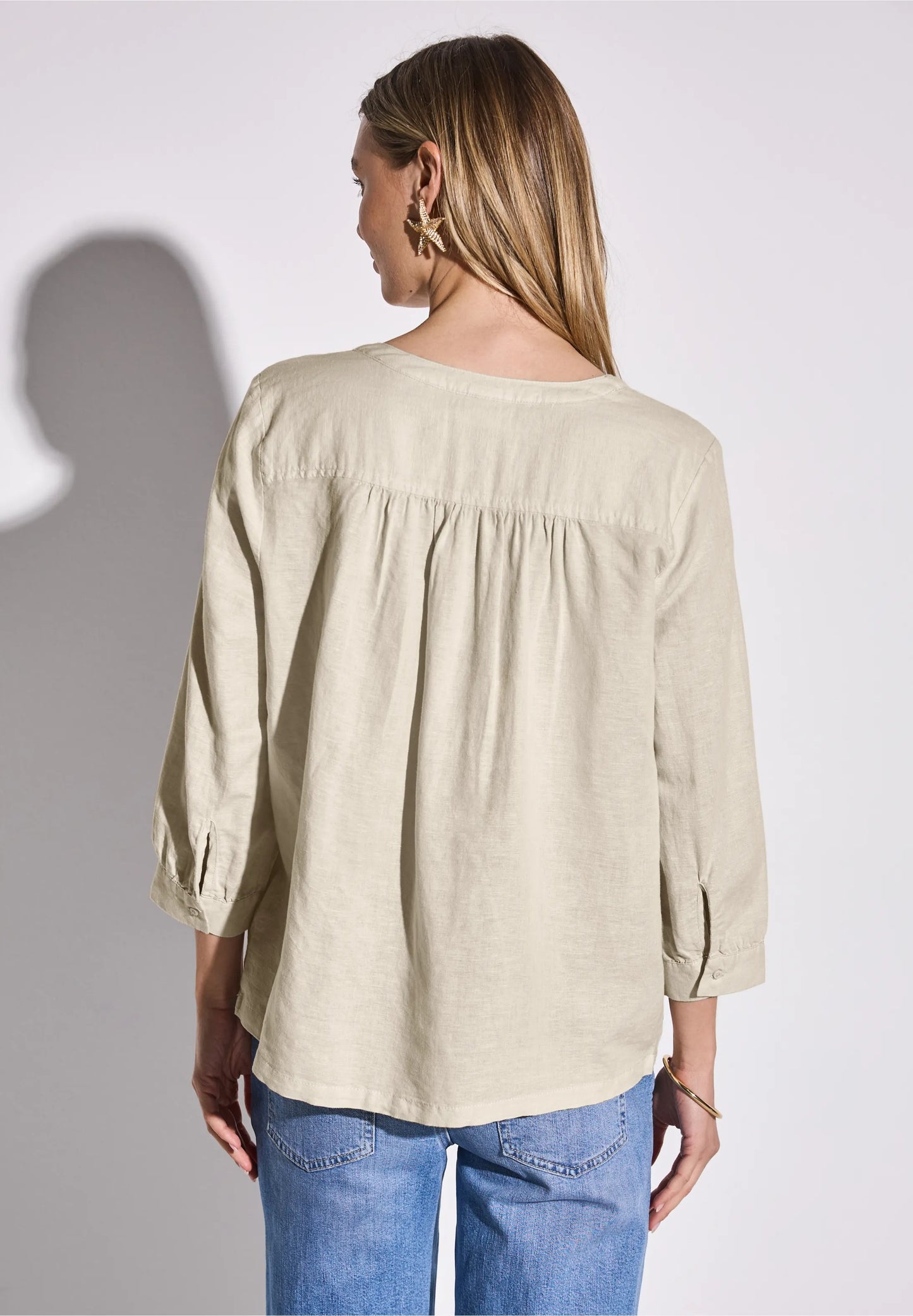 Enfärgad blus linne/bomull, sand