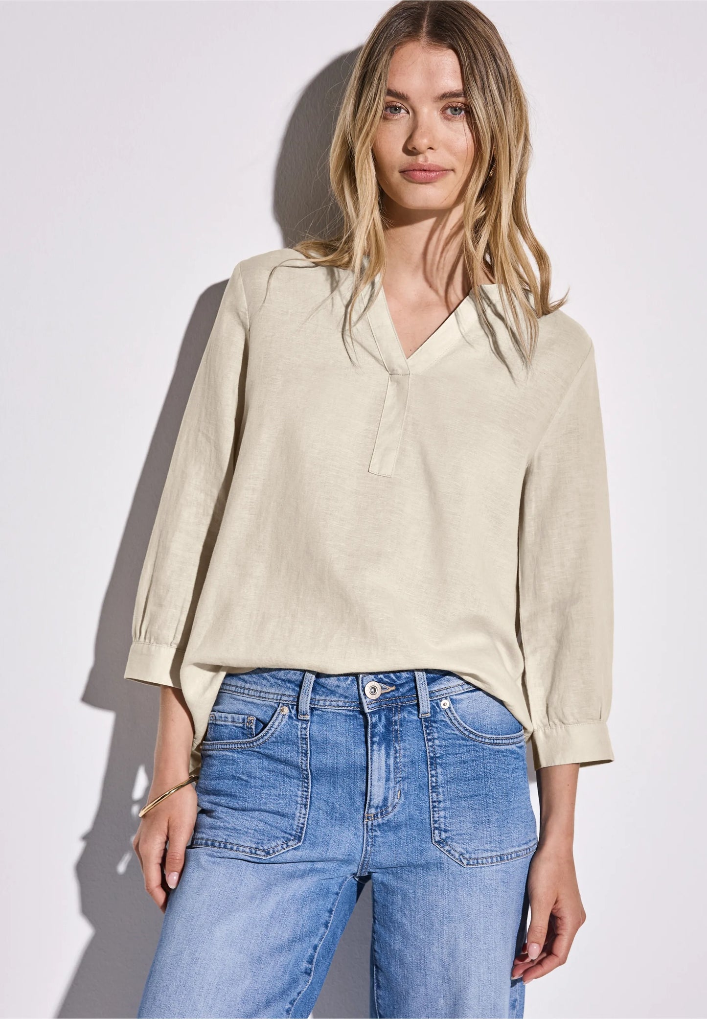 Enfärgad blus linne/bomull, sand