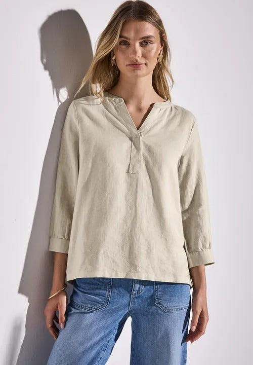 Enfärgad blus linne/bomull, sand