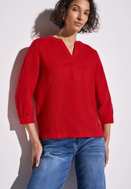 Enfärgad blus linne/bomull, glory red