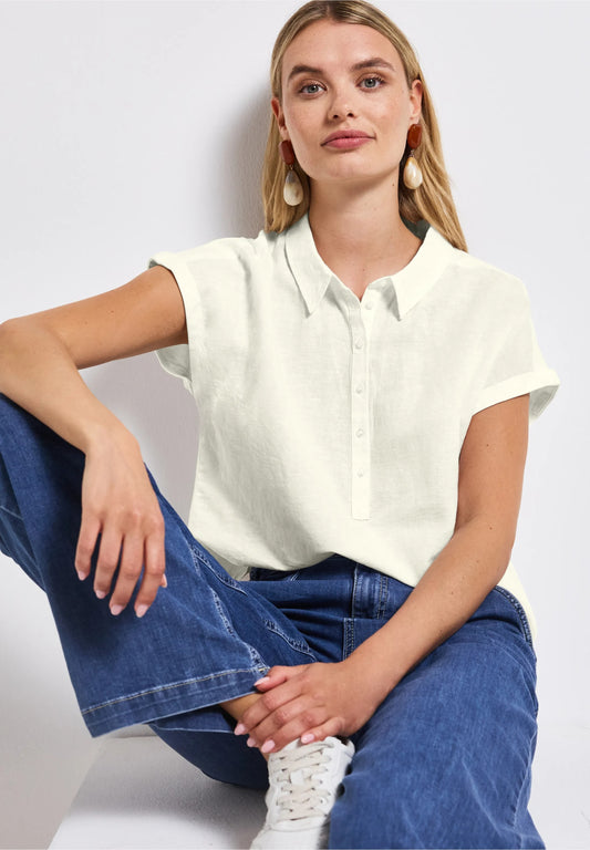 Skjortblus i linnemix , offwhite