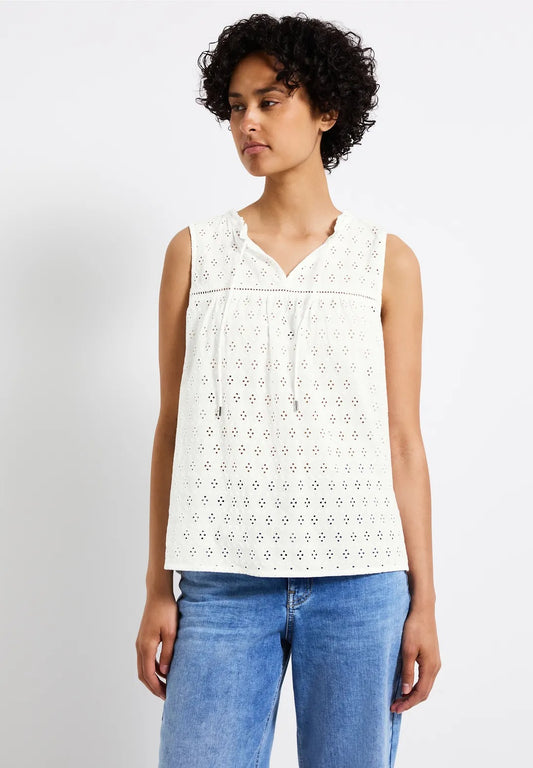 Ärmlös broderad blus