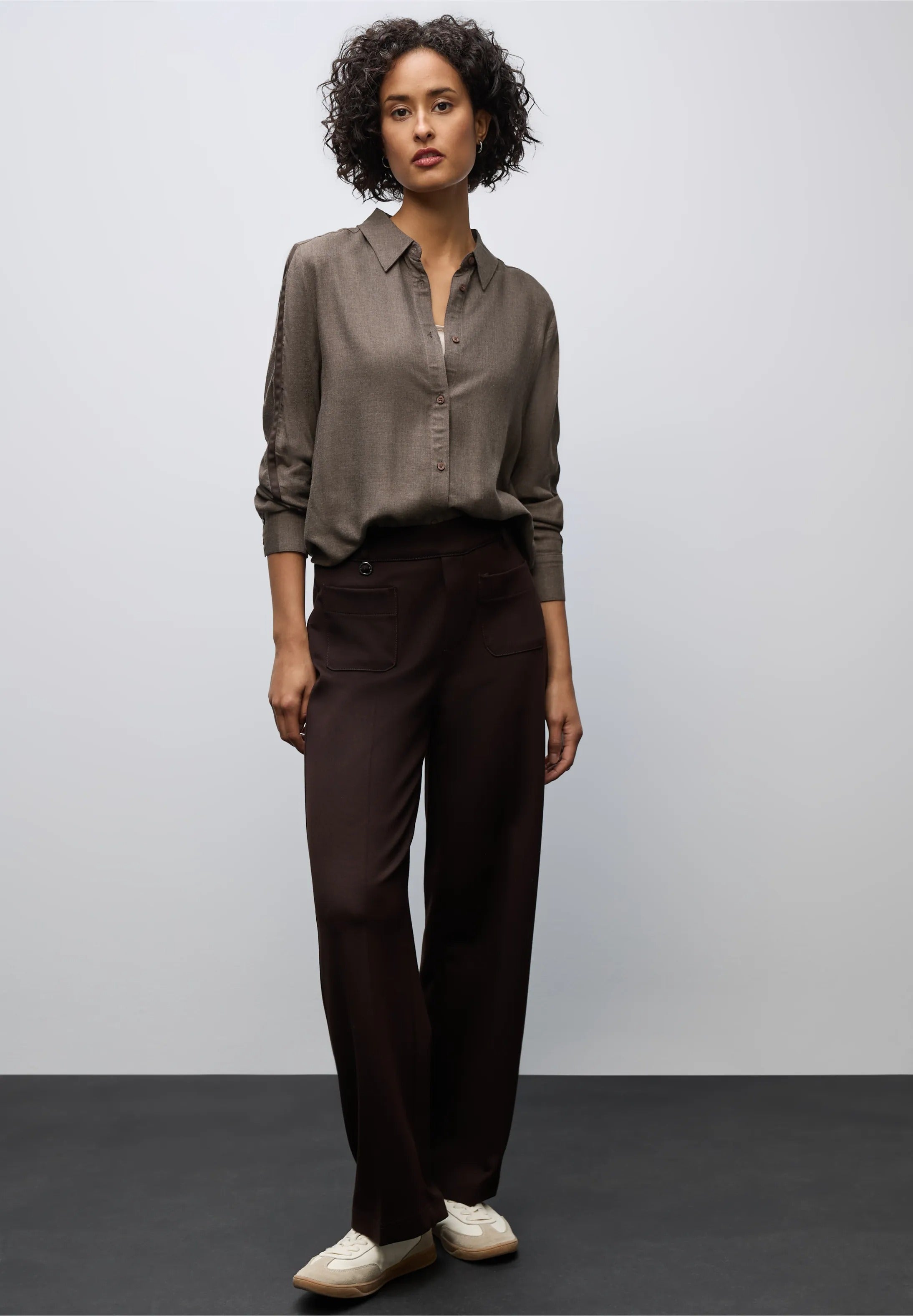 Enfärgad viskosblus från Street One , taupe melange