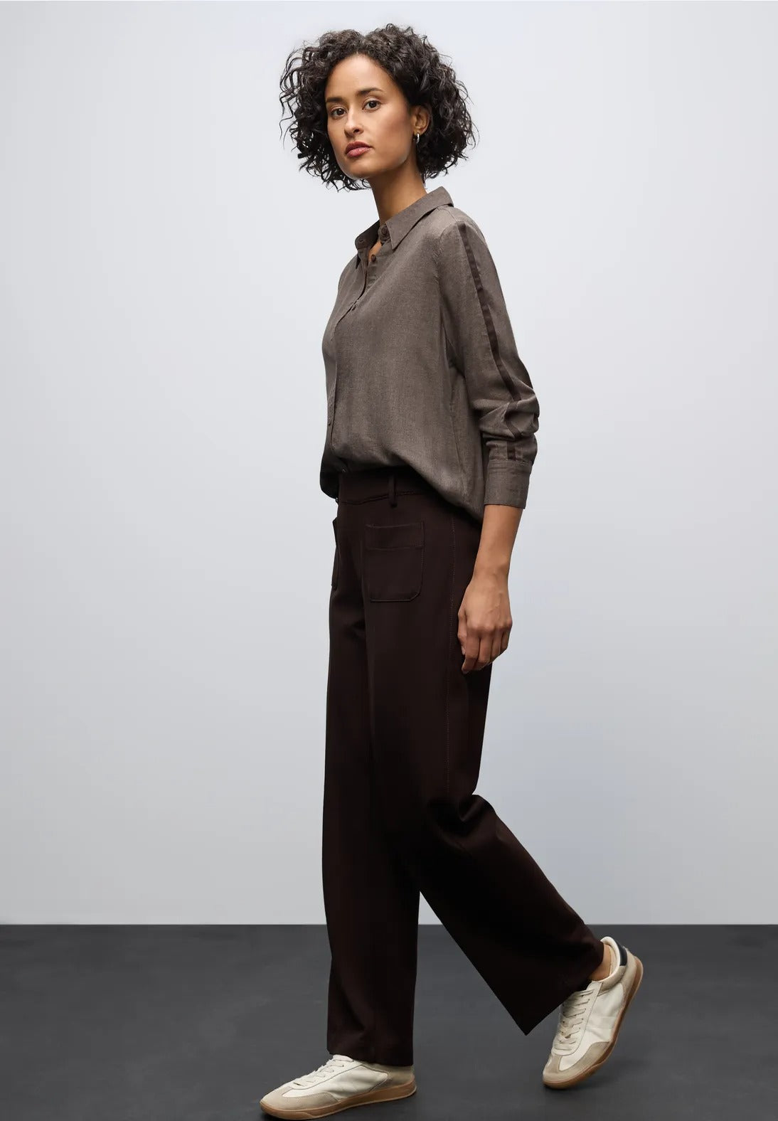 Enfärgad viskosblus från Street One , taupe melange