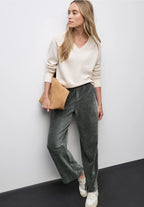 Manchesterbyxa från Street One, ledig, rak passform med hög midja , grön