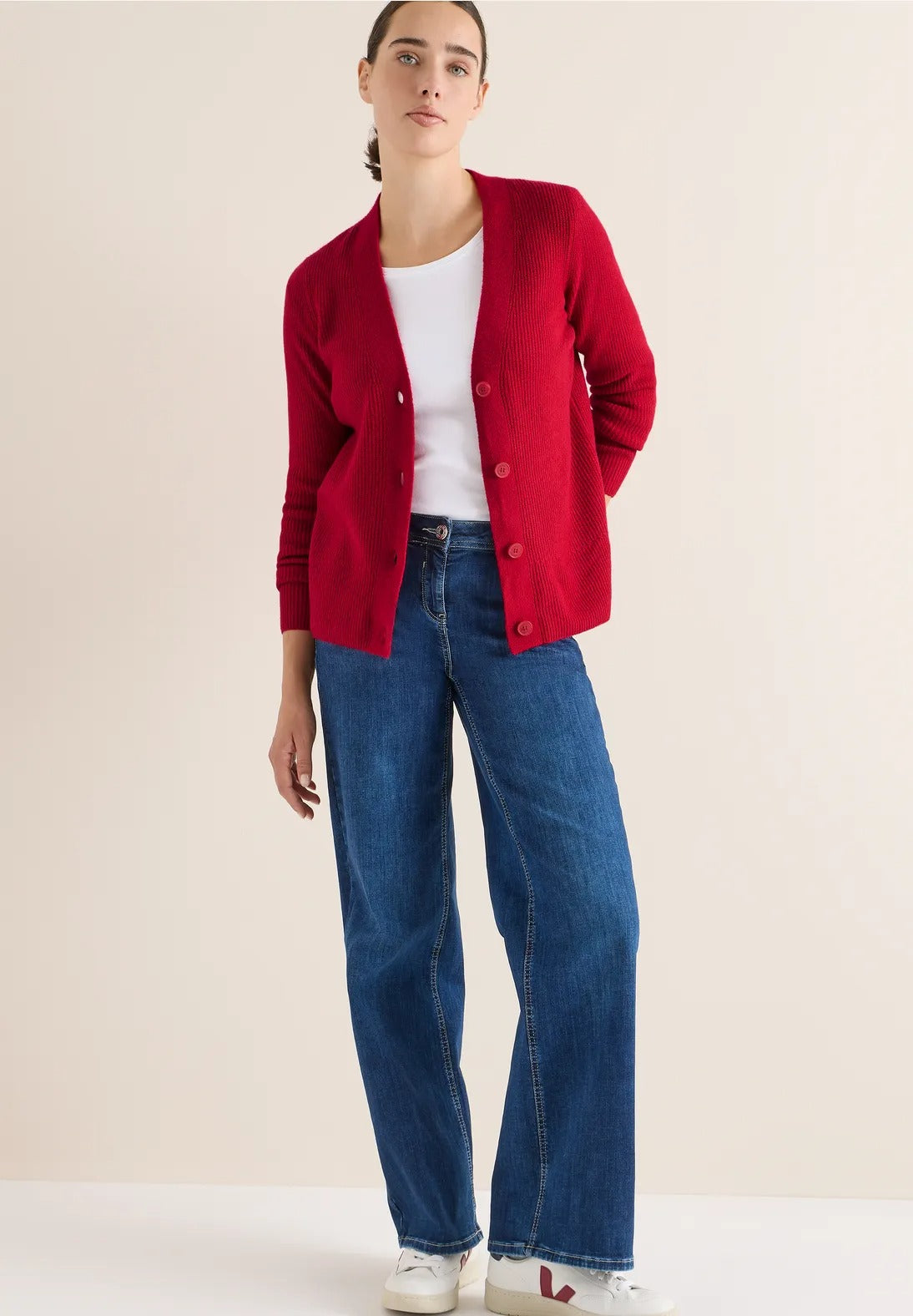 Kofta med strukturdetalj, röd