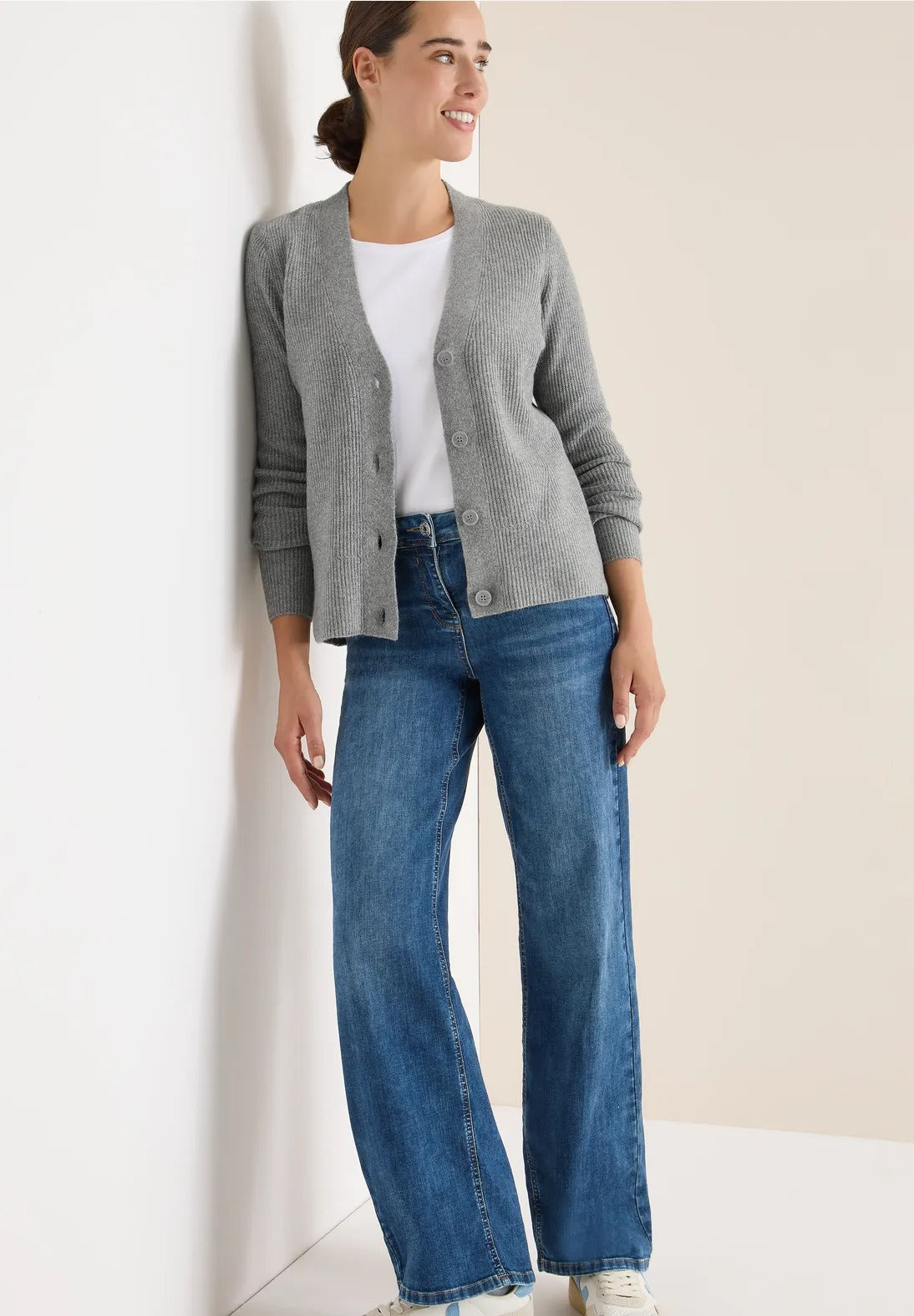 Kofta med strukturdetalj, grå melange