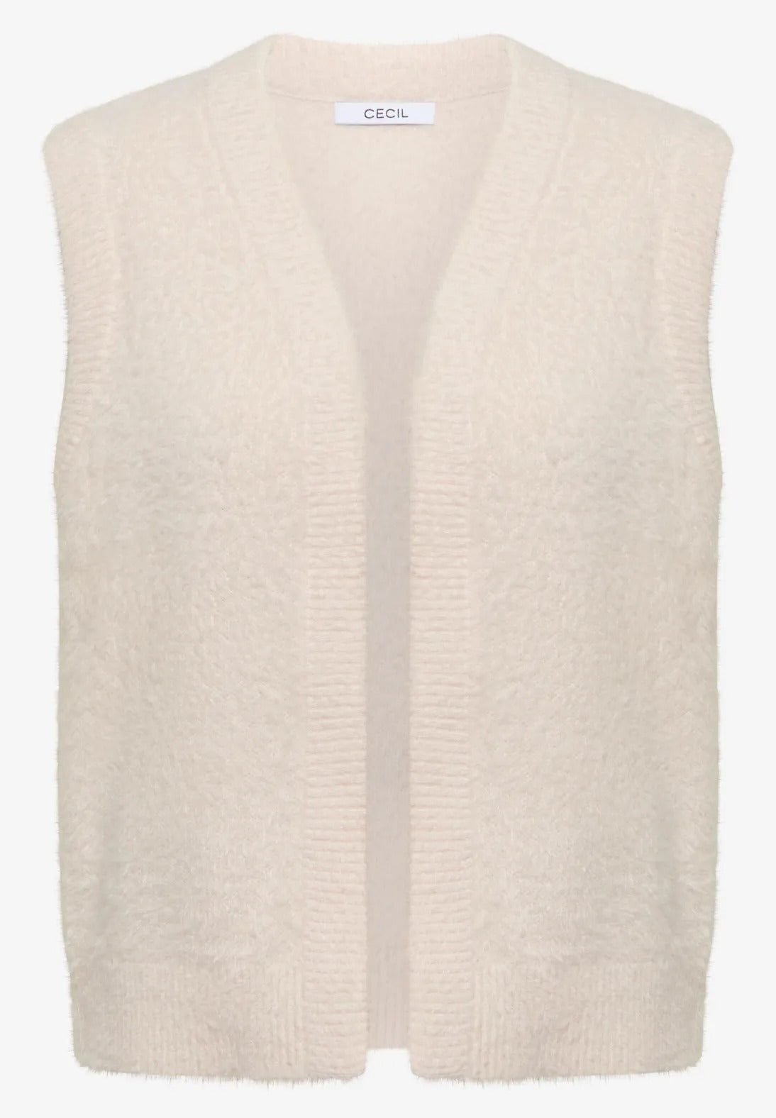 Mjuk öppen väst i fjädergarn