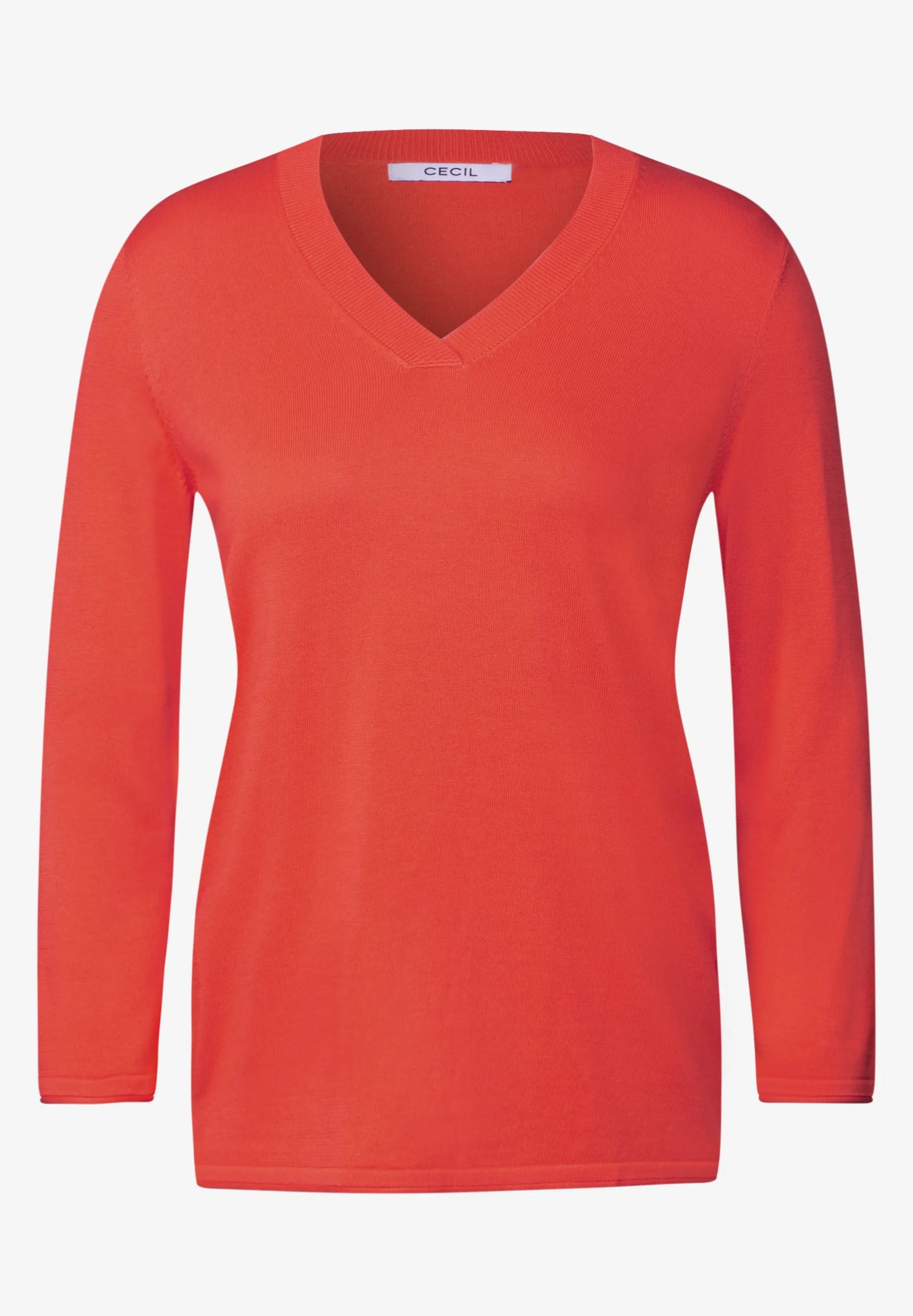 V-ringad stickad tröja med 3/4 ärm, granita red