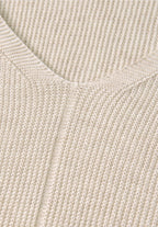 V-ringad stickad tröja, beige melange