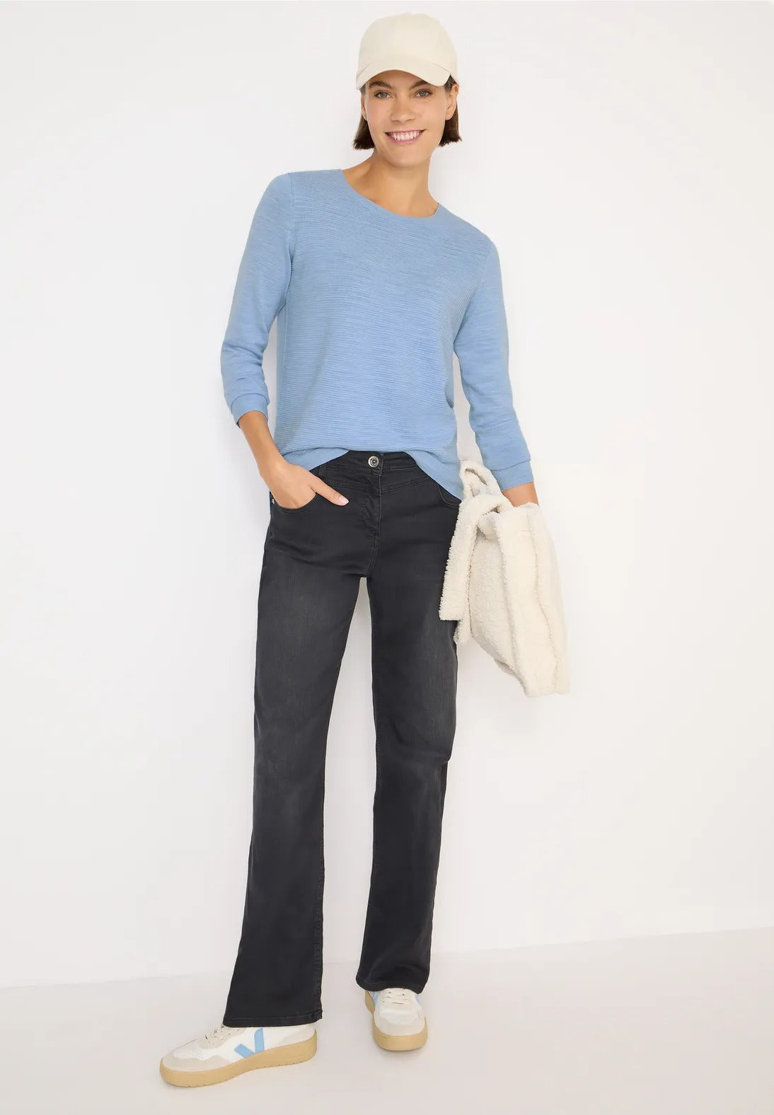 Strukturerad tröja, mountain blue melange