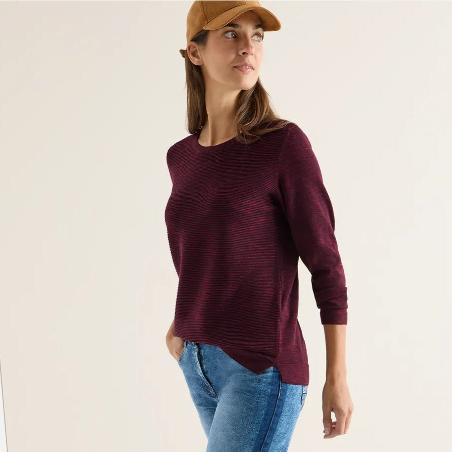 Strukturerad tröja, vinröd melange
