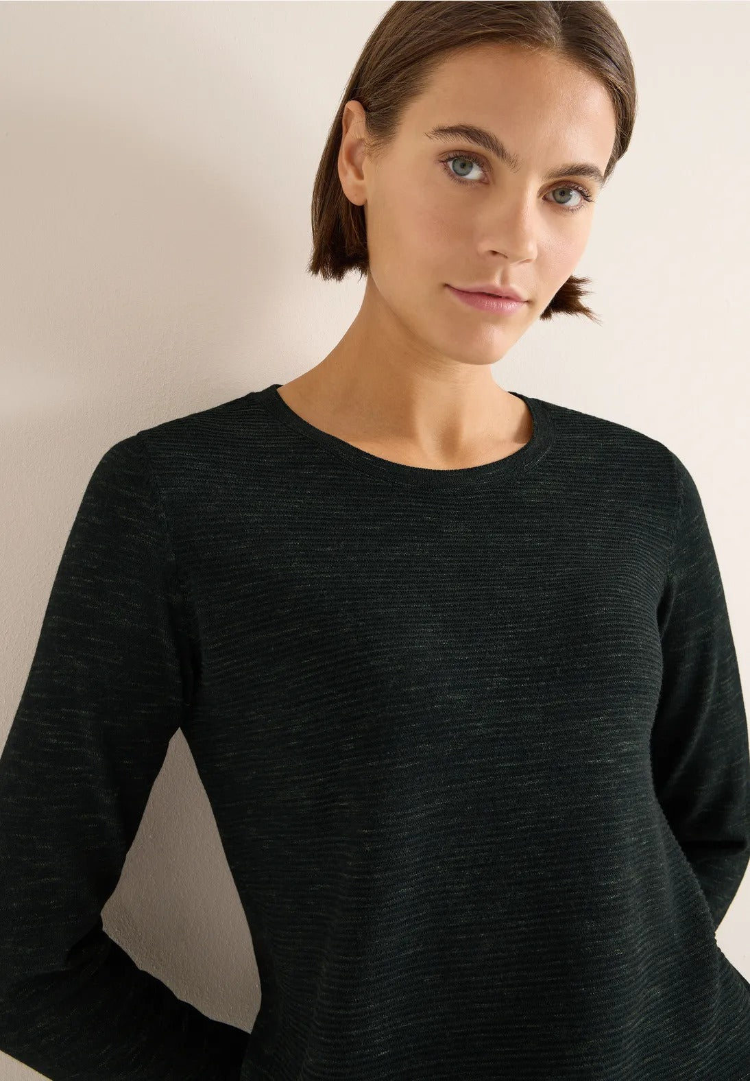 Strukturerad tröja, grönmelange