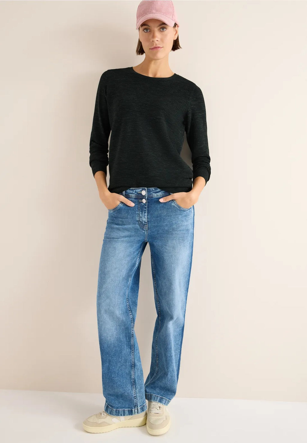 Strukturerad tröja, grönmelange